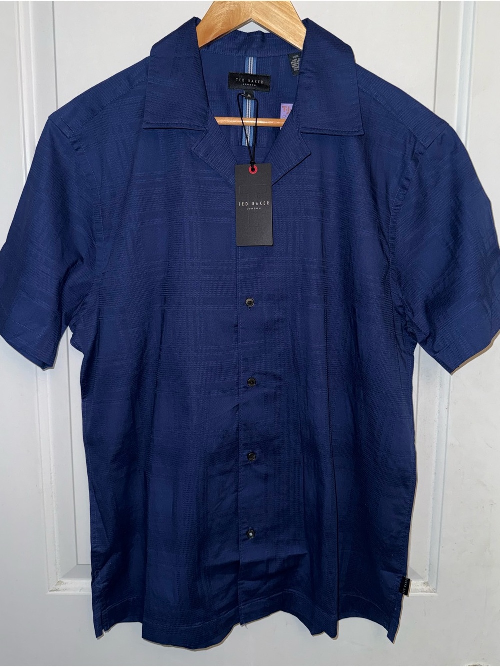 Ted Baker London NWT Textured Short-Sleeve Camp Shirt in "Midnight Sale" Blue